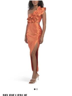 Selfie Leslie Bright Orange One-Shoulder Ruffle Satin Dress